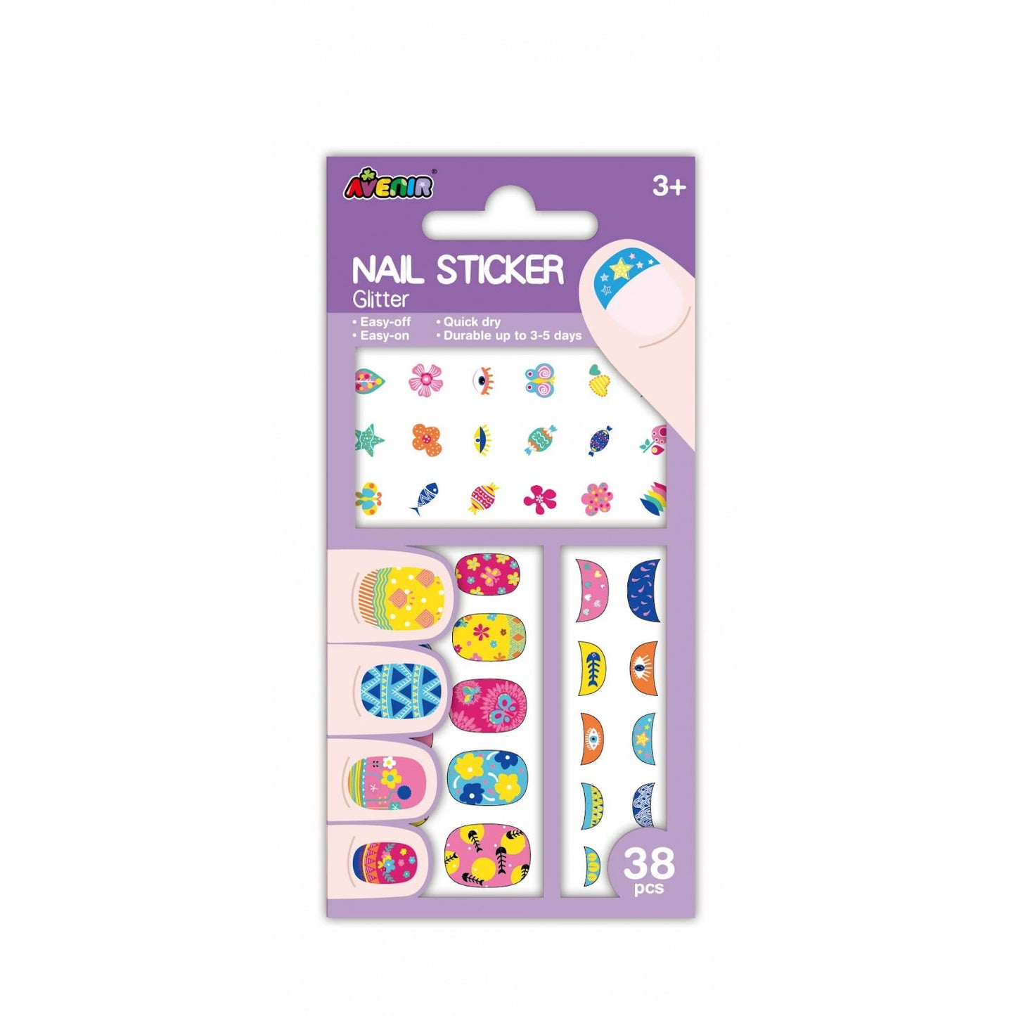 Avenir -  Nail Stickers Glitter  -  Flower  | Trendy Themed Designs-Multicolor