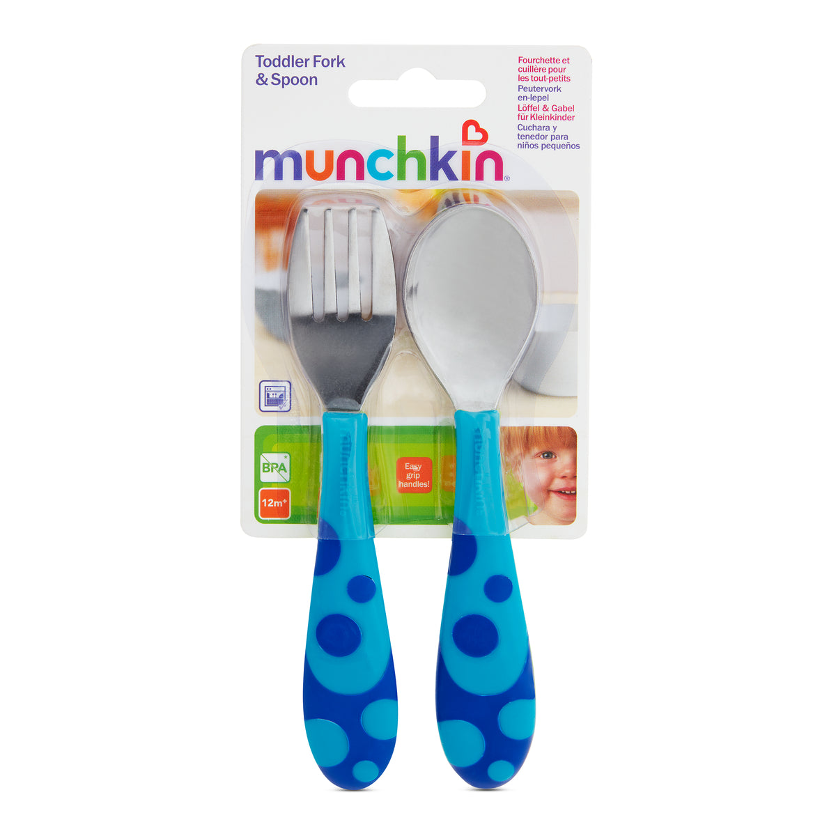 Munchkin- Toddler Fork & Spoon, Pack Of 2  -12 Months + - Blue