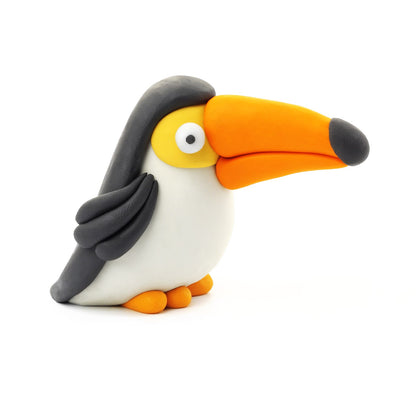 Hey Clay - Diy Birds: Toucan, Penguin, Peacock Plastic Creative Modelling Air-Dry Clay For Kids 6 Cans-Multicolor