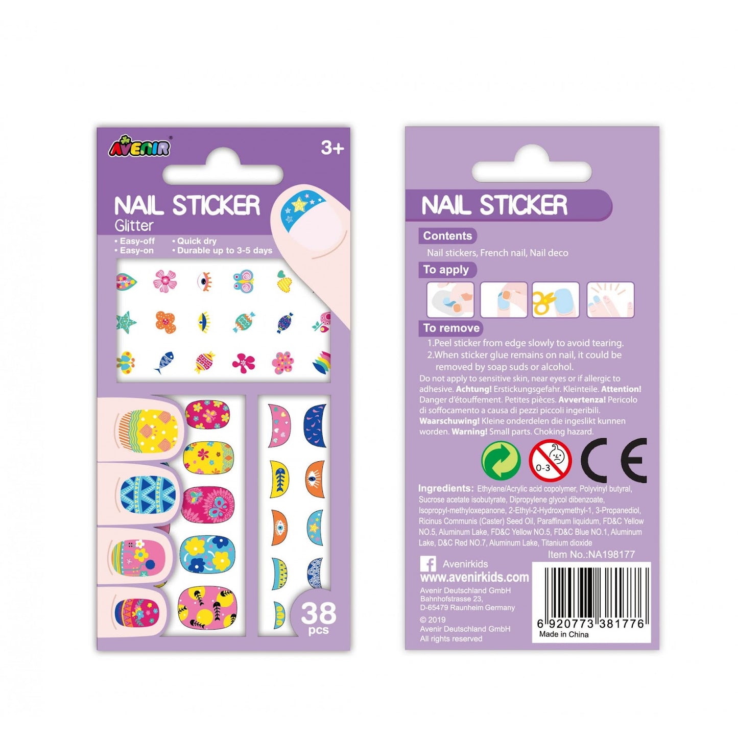 Avenir -  Nail Stickers Glitter  -  Flower  | Trendy Themed Designs-Multicolor