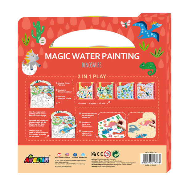 Avenir - Magic Water Painting – Dinosaur | 6 Reusable Coloring Surfaces-Multicolor