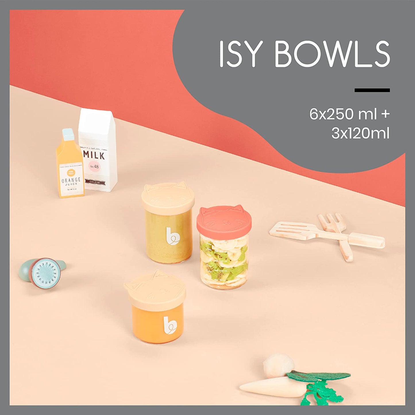 Babymoov -  Isy Superior Glass Baby Food Storage Bowls Set 9Pcs - Multicolour