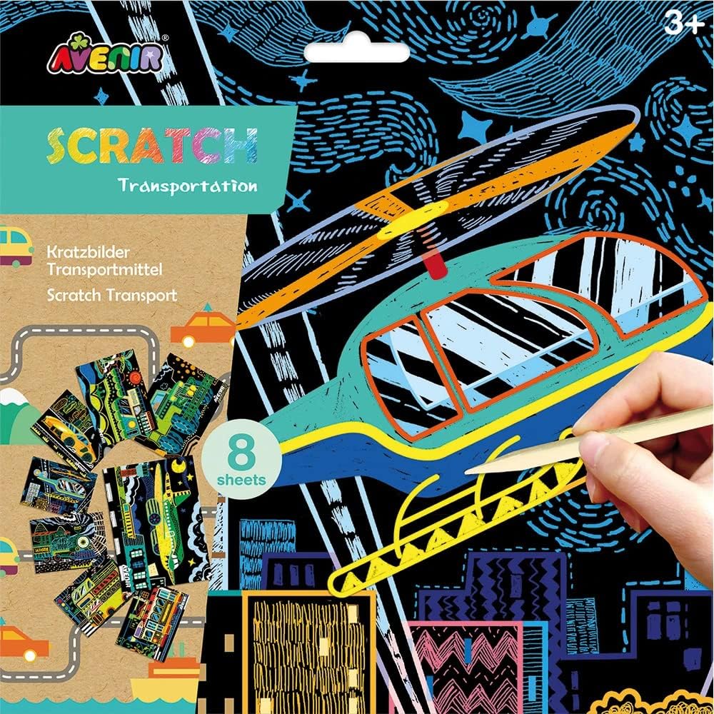 Avenir - Scratch Art Kit – Transportation | Unleash Creativity With Vibrant Drawing-Multicolor