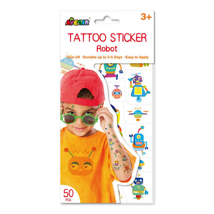 Avenir - Tattoo Sticker - Robot | 50Pc Set Of Temporary Tattoos -Multicolor