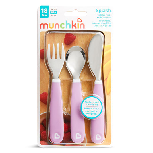 Munchkin- Splash™ Toddler Fork, Knife & Spoon Set - 18 Months + - Purple