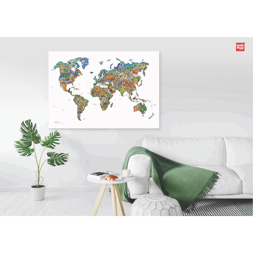 Unikplay -  Colouring World Map Geography | Adult Colouring Wall Poster-Multicolor