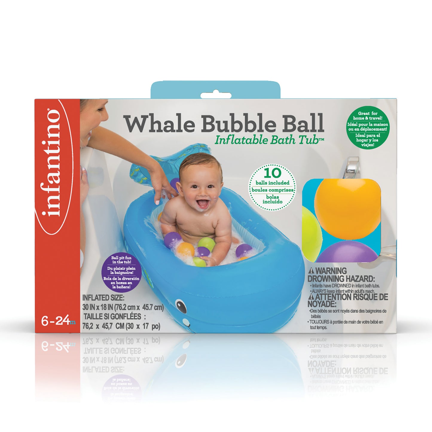 Infantino- Whale Bubble Ball Inflatable Bath Tub-Blue