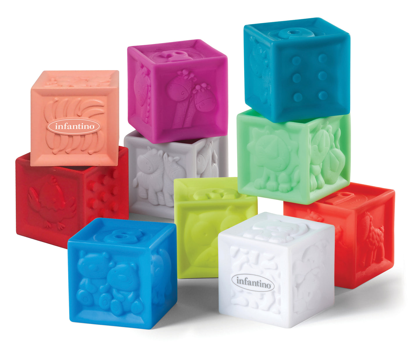 Infantino- Squeeze & Stack Block 8Pcs-Multicolor