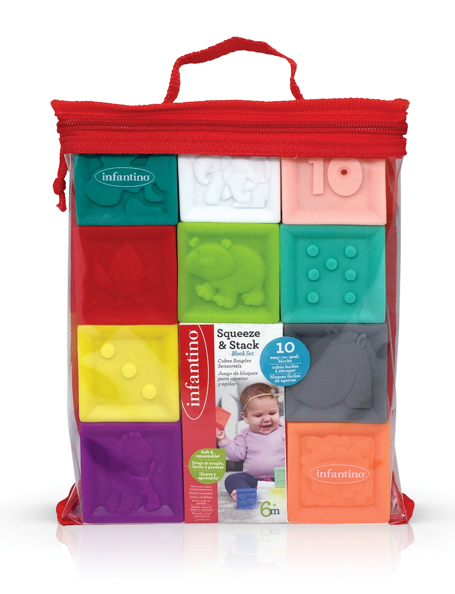 Infantino- Squeeze & Stack Block 8Pcs-Multicolor