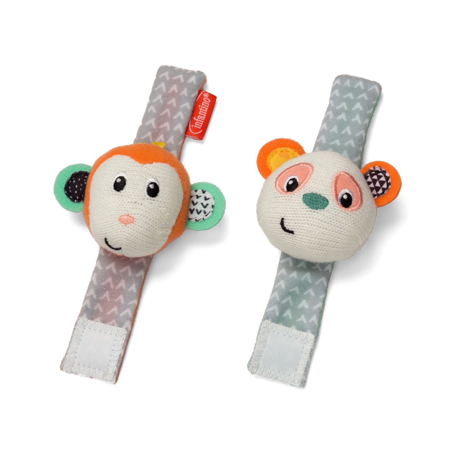 Infantino- Wrist Rattles - Monkey/Panda-Multicolor