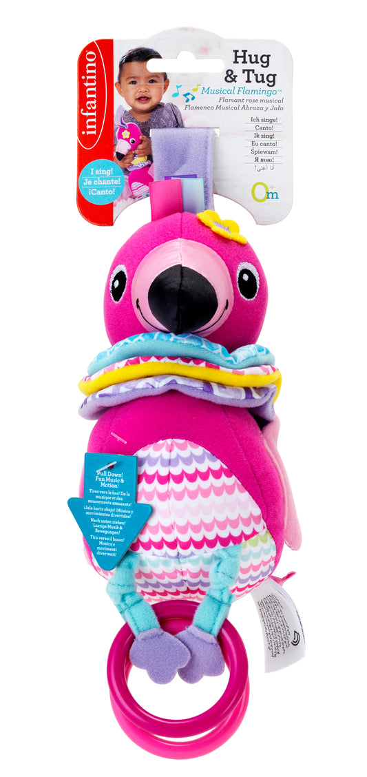 Infantino- Hug & Tug Musical Flamingo-Multicolor