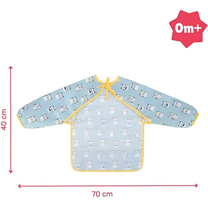 Badabulle - Long Sleeve Bib | Water Repellant, Lightweight & Flexible | Size Adjustable, Machine Washable, Multipurpose, Baby Wear, Infant Feeding Cloth | Blue