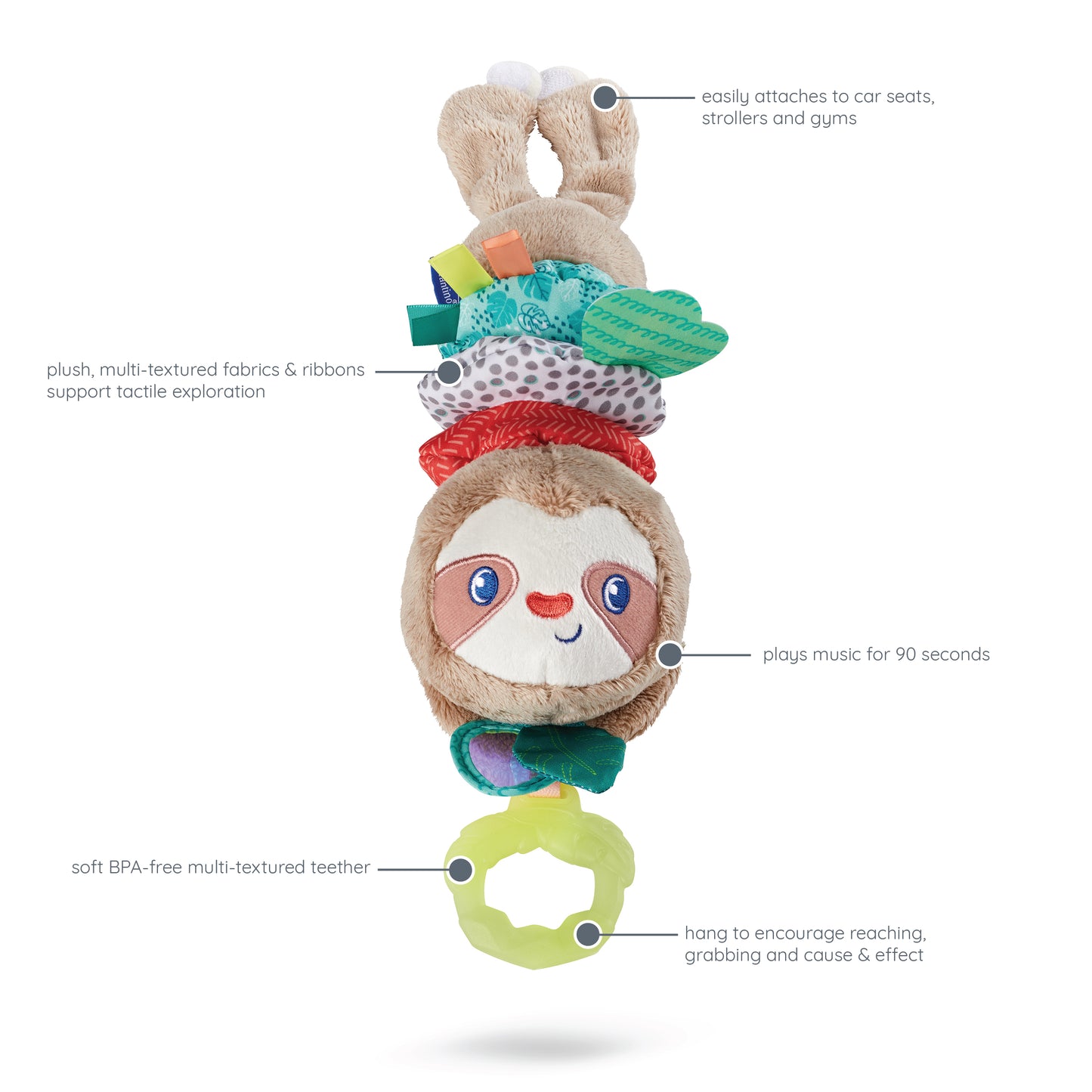 Infantino- Music & Motion Pulldown Sloth-Multicolor