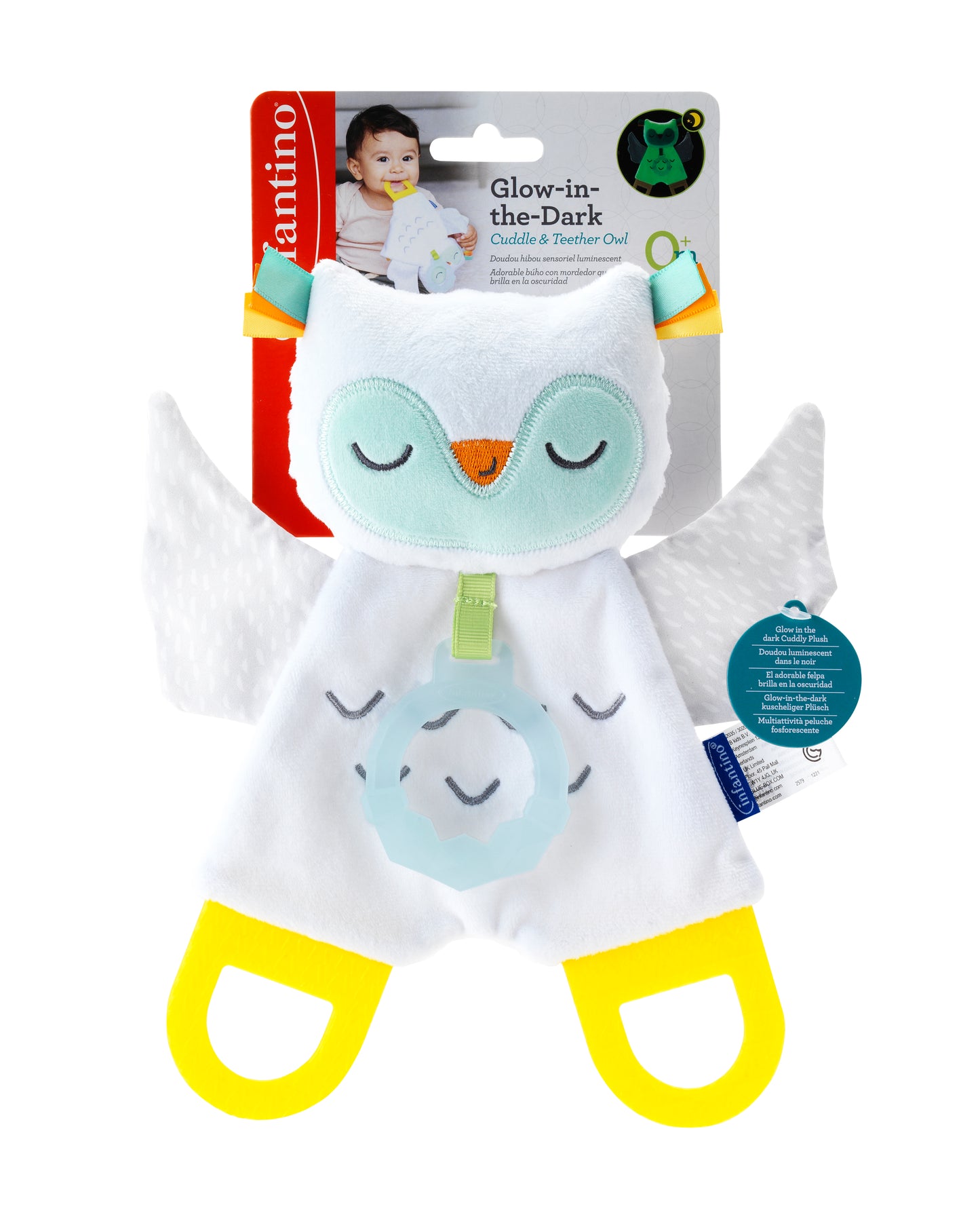 Infantino- Glow-In-The-Dark Cuddle & Teether Owl-Multicolor