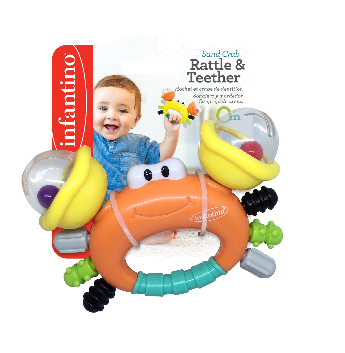 Infantino- Sand Crab Rattle & Teether-Multicolor