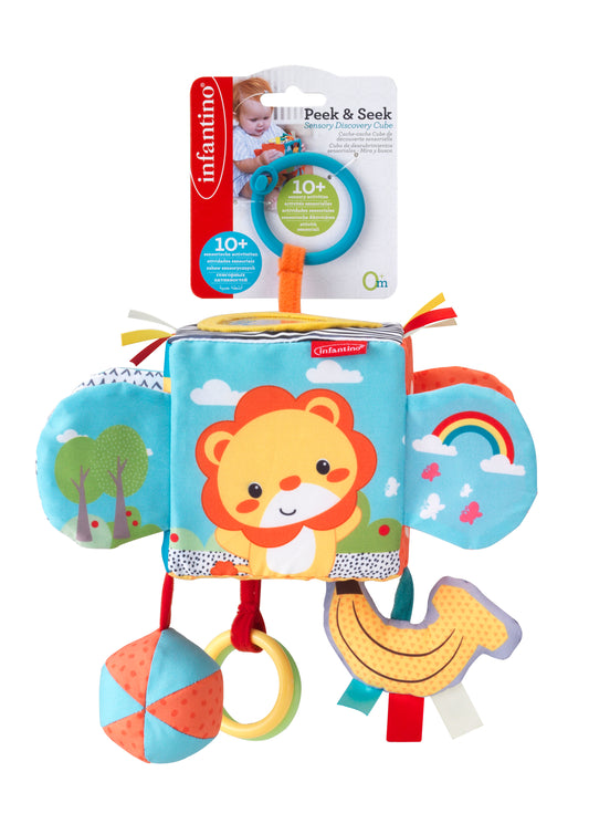 Infantino- Peek & Seek Sensory Discovery Cube-Multicolor