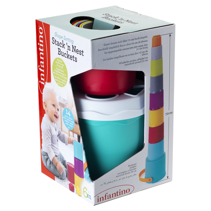 Infantino- Shape Sorting Stack N' Nest Buckets 10 Pcs-Multicolor