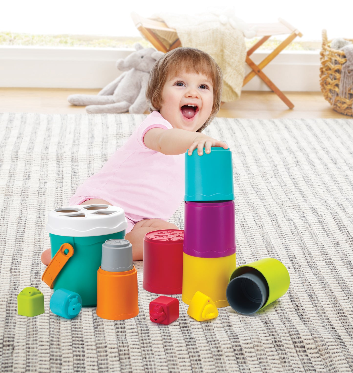 Infantino- Shape Sorting Stack N' Nest Buckets 10 Pcs-Multicolor