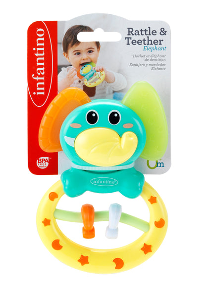 Infantino- Rattle & Teether Elephant-Multicolor