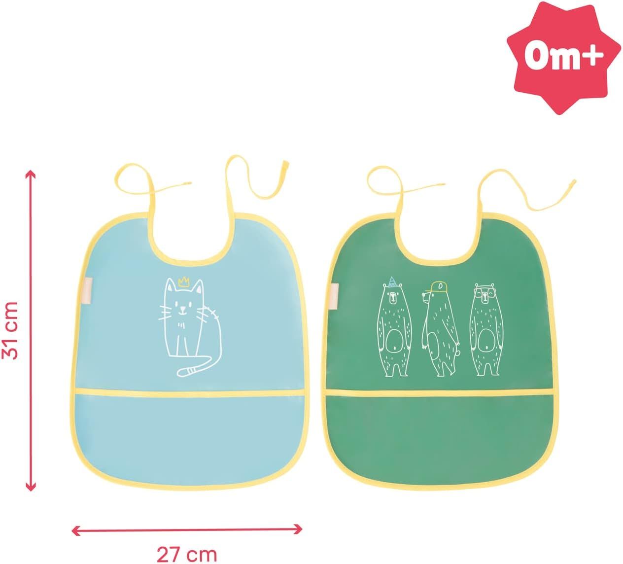 Badabulle Set Of 2 Soft Bibs, Waterproof With Recuperator