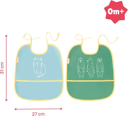 Badabulle Set Of 2 Soft Bibs, Waterproof With Recuperator