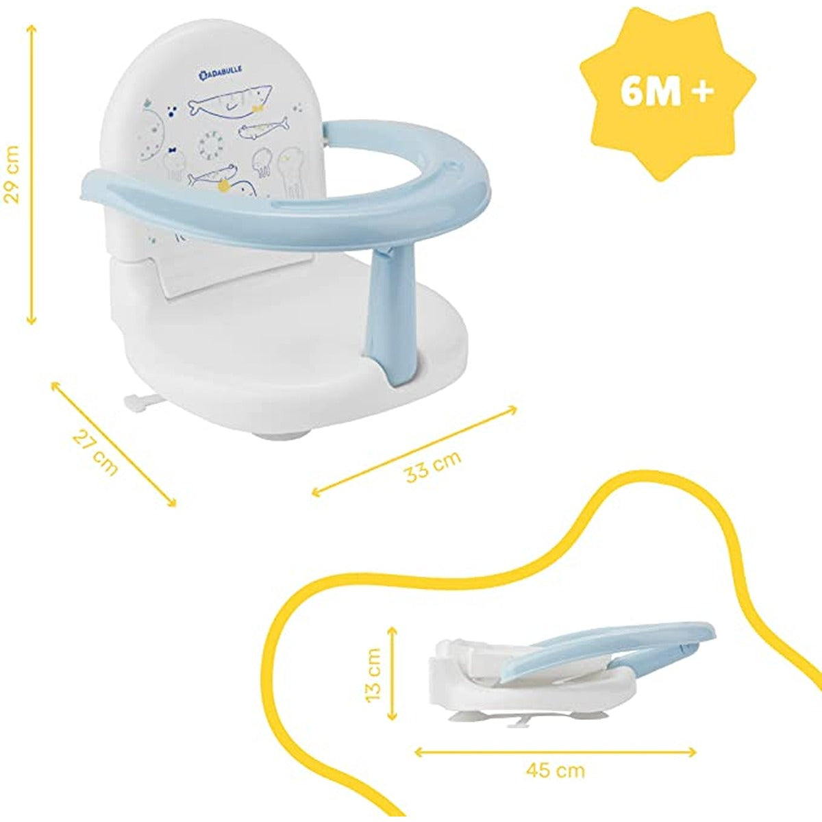 Badabulle - Foldable Bath Seat | Ring Style Backrest And Non-Slip Base, Adjustable, Opening Design, Anti Mould Build Up | Newborn & Infant Bath Accessory | Easy To Store - Blue