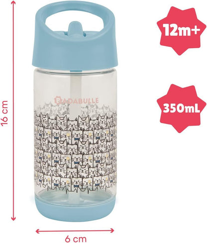 Badabulle - Kids Straw Water Bottle 350Ml | Leak-Proof, Sipper, Durable, Leak Proof, Kids Water Bottle For School Girls, Boys | Bpa Free, Cute Toddler Cup, Dishwasher Safe | Blue Cats