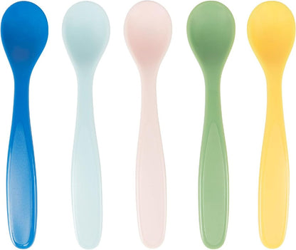 Badabulle - Set Of 5 Soft Baby Spoons | Feeding For Toddlers - 6 Months+ | Pastel - Multicolour