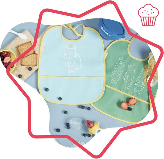 Badabulle Set Of 2 Soft Bibs, Waterproof With Recuperator