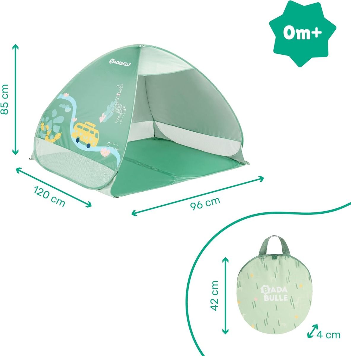 Badabulle - Anti-Uv Baby Tent | Large Beach Tent, High Sun Protection Spf 50+ For Toddlers | Pop-Up System - Green