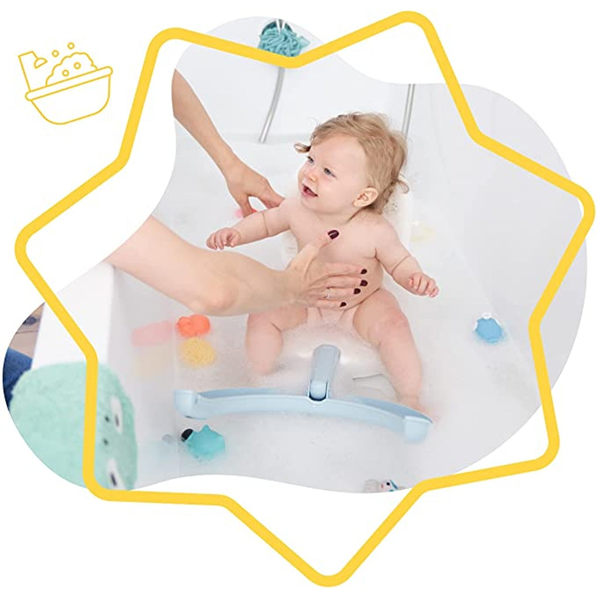 Badabulle - Foldable Bath Seat | Ring Style Backrest And Non-Slip Base, Adjustable, Opening Design, Anti Mould Build Up | Newborn & Infant Bath Accessory | Easy To Store - Blue