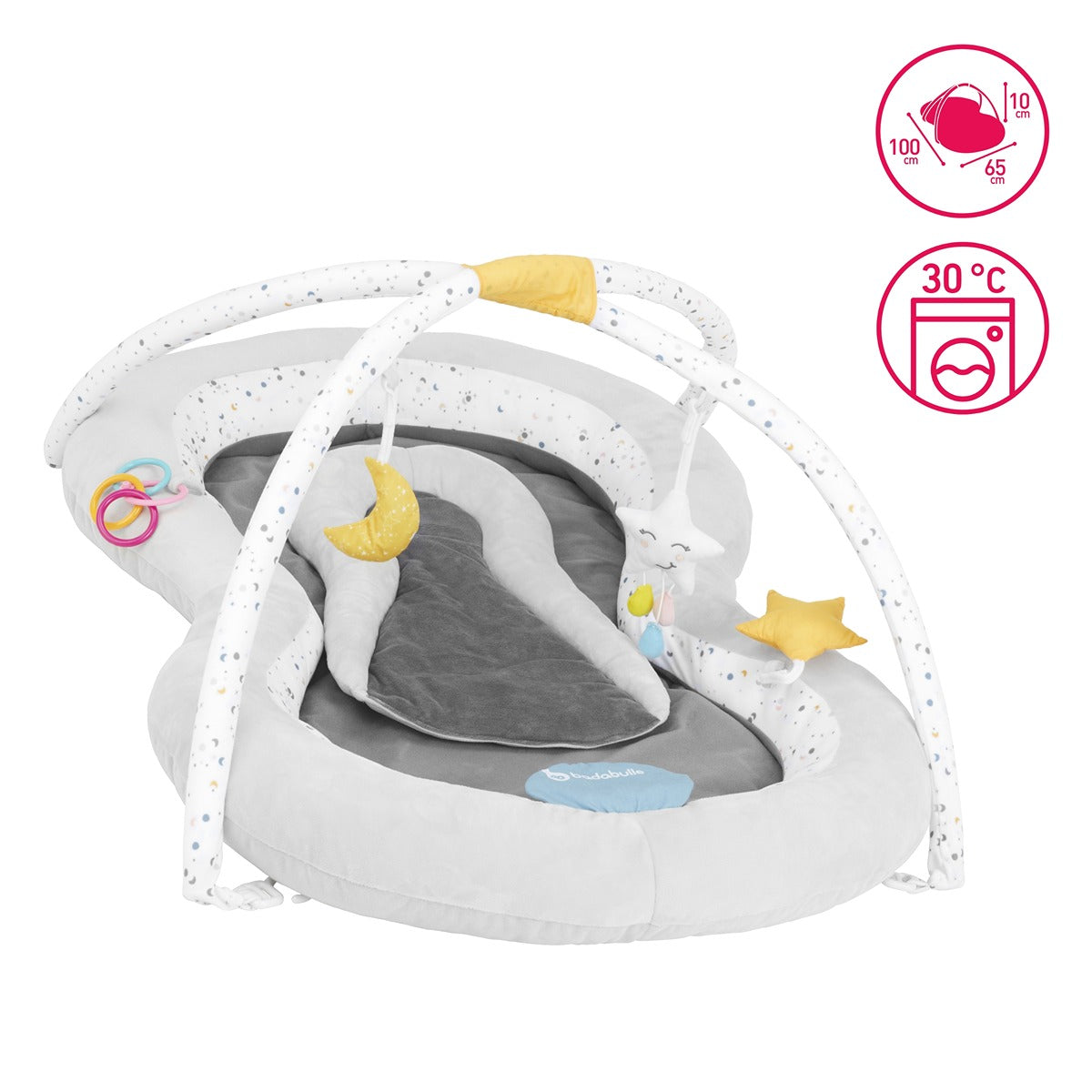 Badabulle Baby Plush Playmat Activity Gym With Removable Multisensory Double Arch - 50 X 40 X 23 Cm