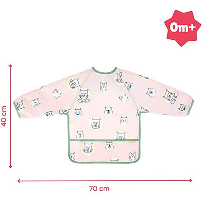 Badabulle - Long Sleeve Bib | Water Repellant, Lightweight & Flexible | Size Adjustable, Machine Washable, Multipurpose | Baby Wear, Infant Feeding Cloth | Pink