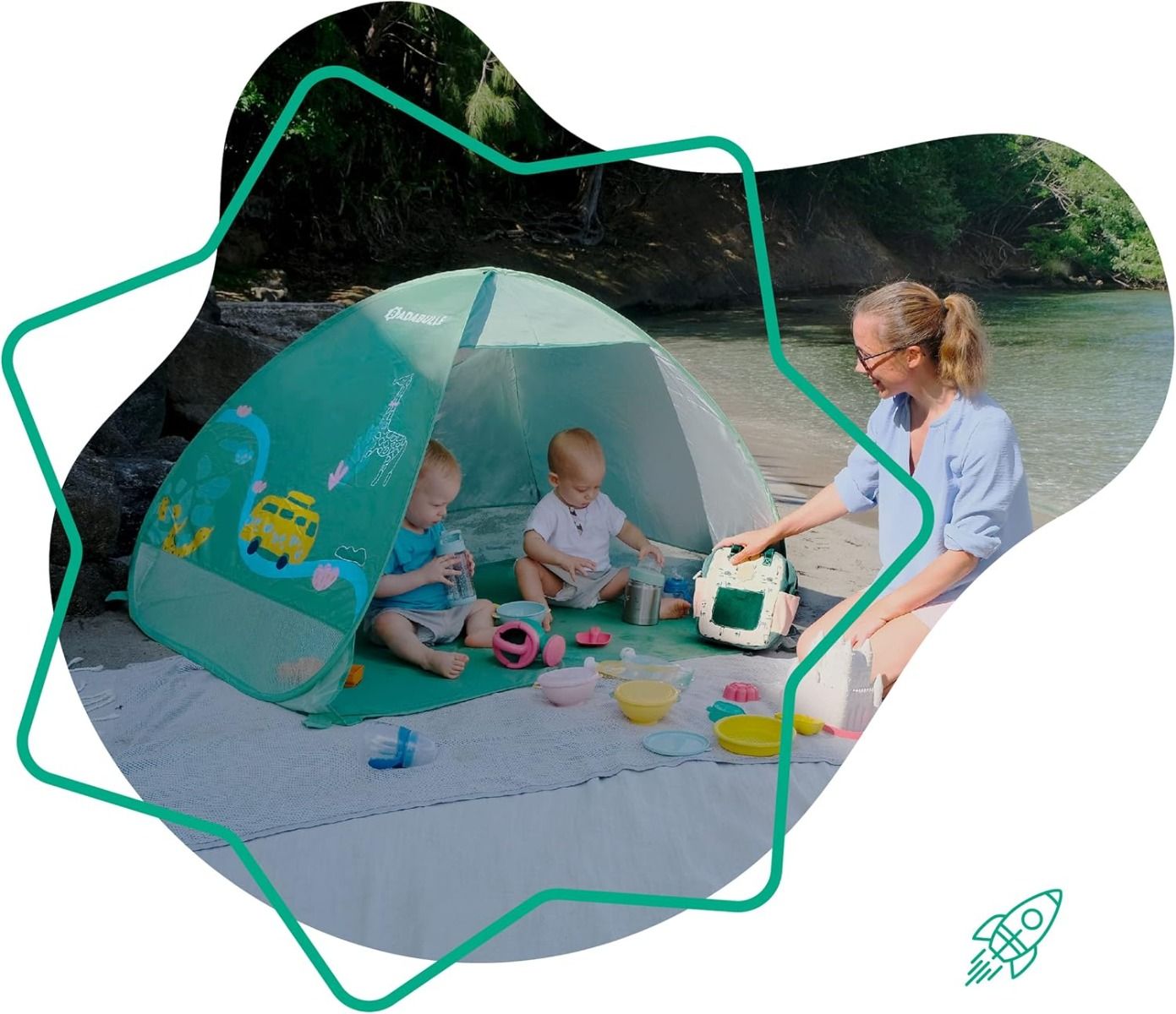 Badabulle - Anti-Uv Baby Tent | Large Beach Tent, High Sun Protection Spf 50+ For Toddlers | Pop-Up System - Green