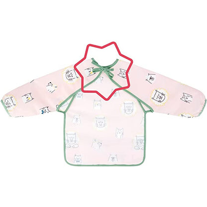 Badabulle - Long Sleeve Bib | Water Repellant, Lightweight & Flexible | Size Adjustable, Machine Washable, Multipurpose | Baby Wear, Infant Feeding Cloth | Pink