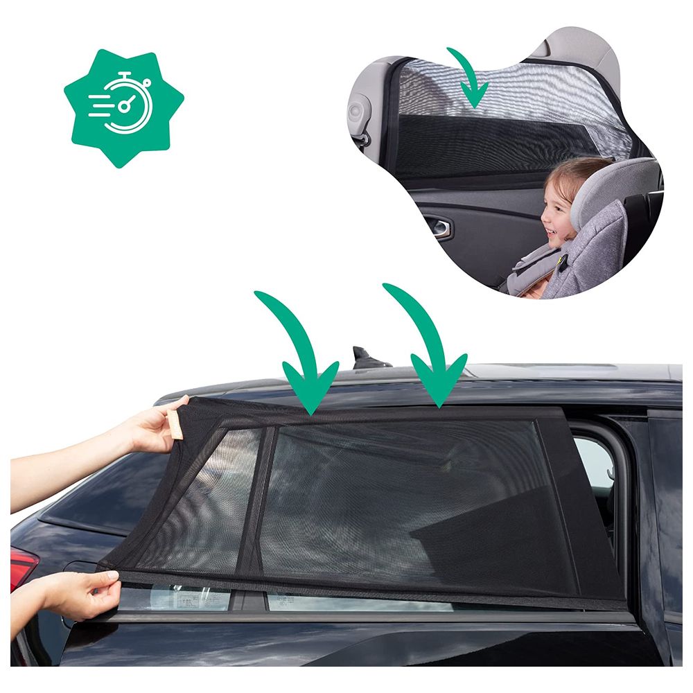 Badabulle - Car Window Shades For Baby | Car Sun Shade For Babies & Toddlers | Pack Of 2 - Black