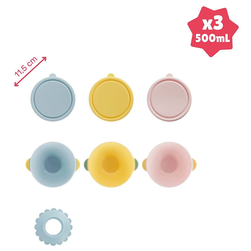 Badabulle - Set Of 3 Funcolors Bowls | With Lid And 1 Non-Slip Suction Base - 330 Ml