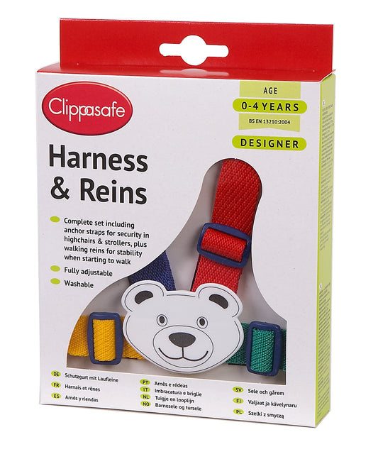 Clippasafe- Designer Teddy Harness & Reins - Multicolor