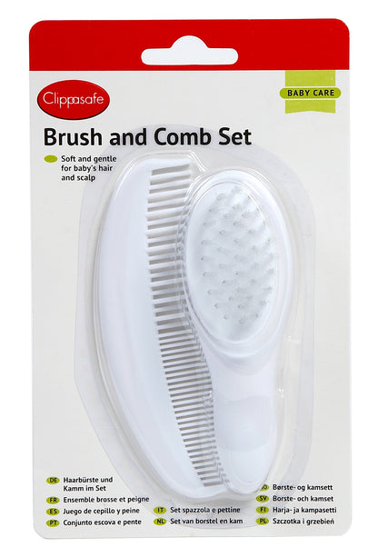 Clippasafe- Baby Brush & Comb Set With  Soft Bristles For Delicate Scalp -White