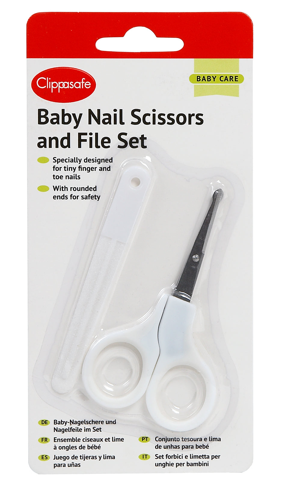 Clippasafe- Baby Nail Scissors & File Set 2-In-1 Grip,- White