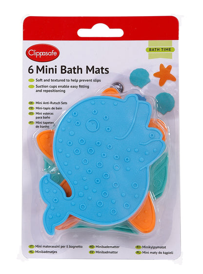 Clippasafe- Anti Slip Mini Bath Mats With Suction Cup - Pack Of 6 - Multicolor