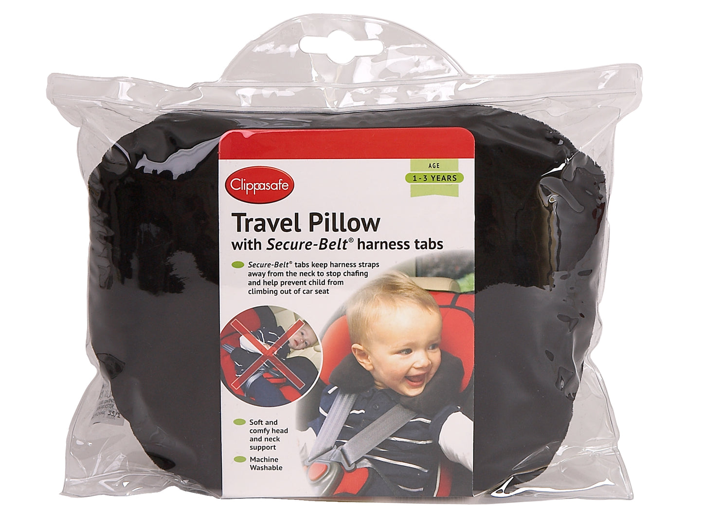 Clippasafe- Travel Pillow With Secure-Belt Tabs For Age 1 - 3 Years