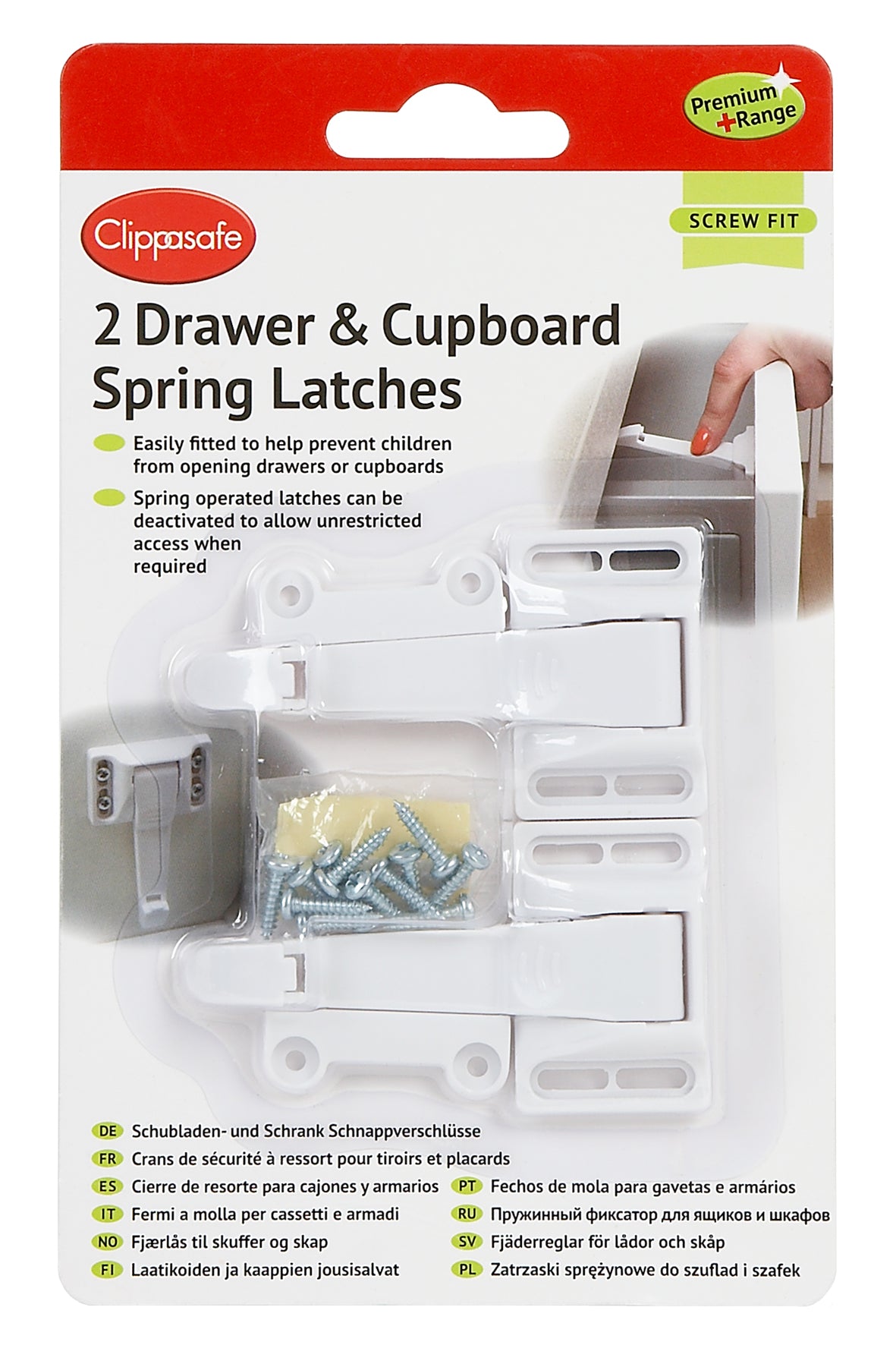 Clippasafe- Drawer & Cupboard Spring Latches Pack Of 2 -White