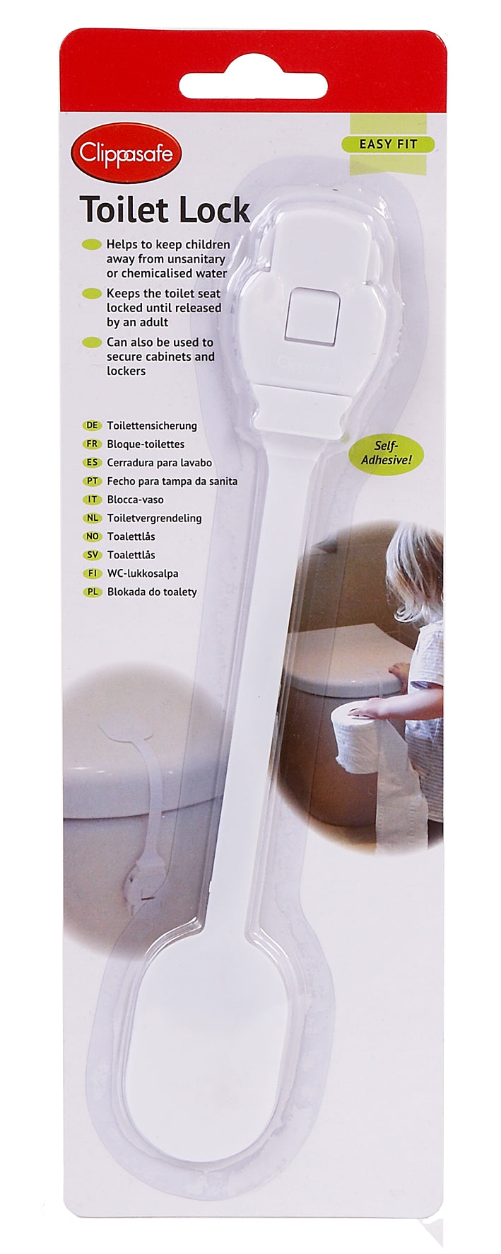 Clippasafe- Self Adhesive Toilet Lid  Lock- White