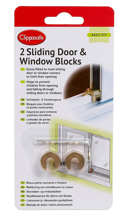 Clippasafe- Sliding Door & Window Blocks Easy To Fit Pack Of 2 (Brass)