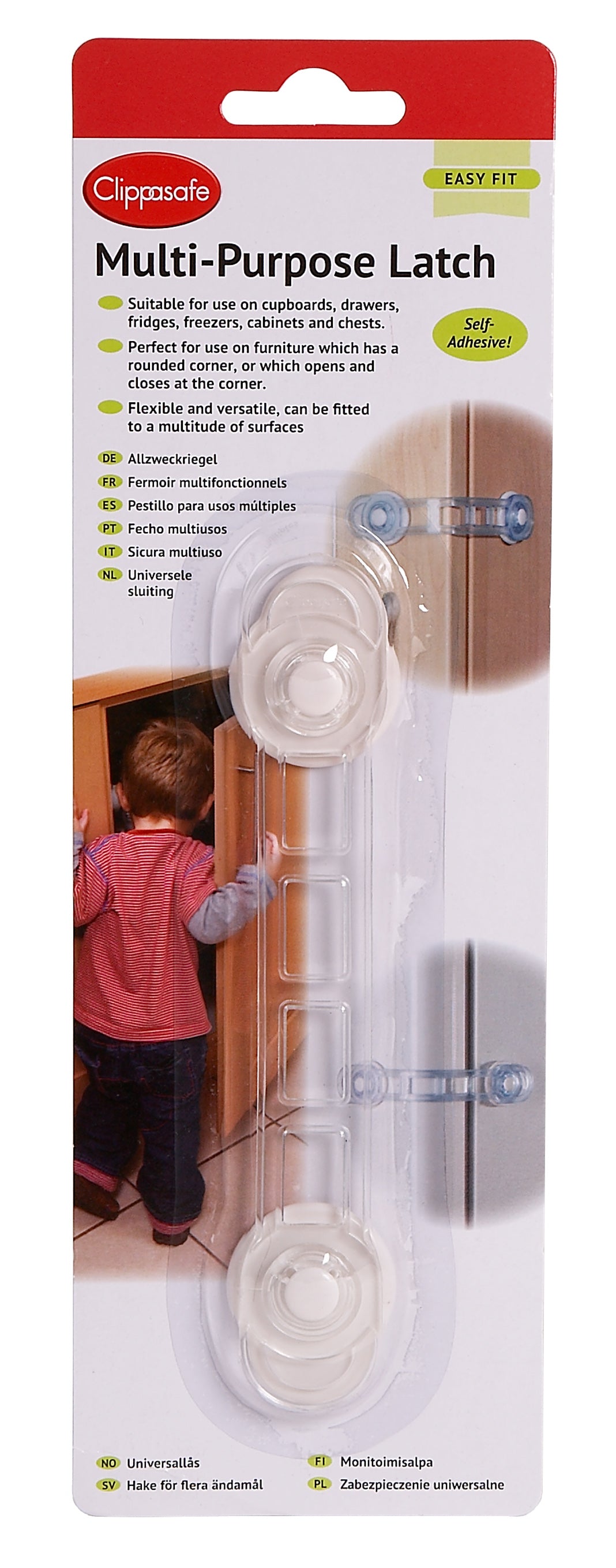 Clippasafe- Multi-Purpose Latch Easy To Fit Self Adhesive-White