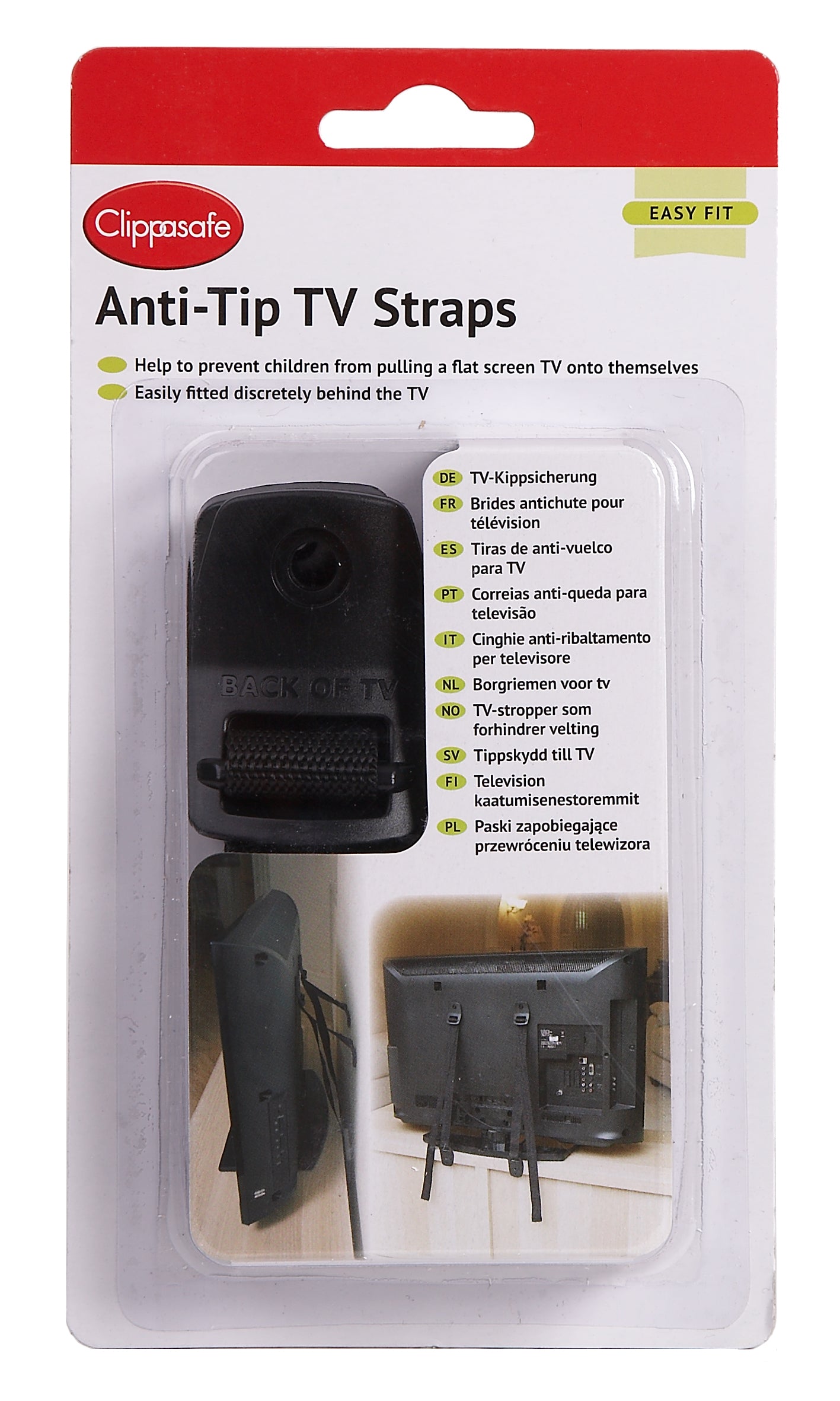 Clippasafe- Strong & Durable Anti-Tip Tv Straps - Black