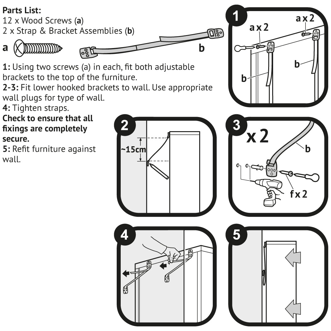 Clippasafe- Anti-Tip Furniture Straps Keeps Furnitures In Place