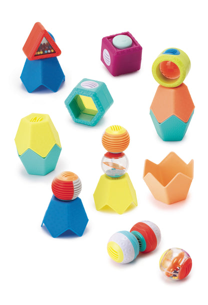 Infantino- Balls, Blocks & Cups Stack & Link Playset-Multicolor