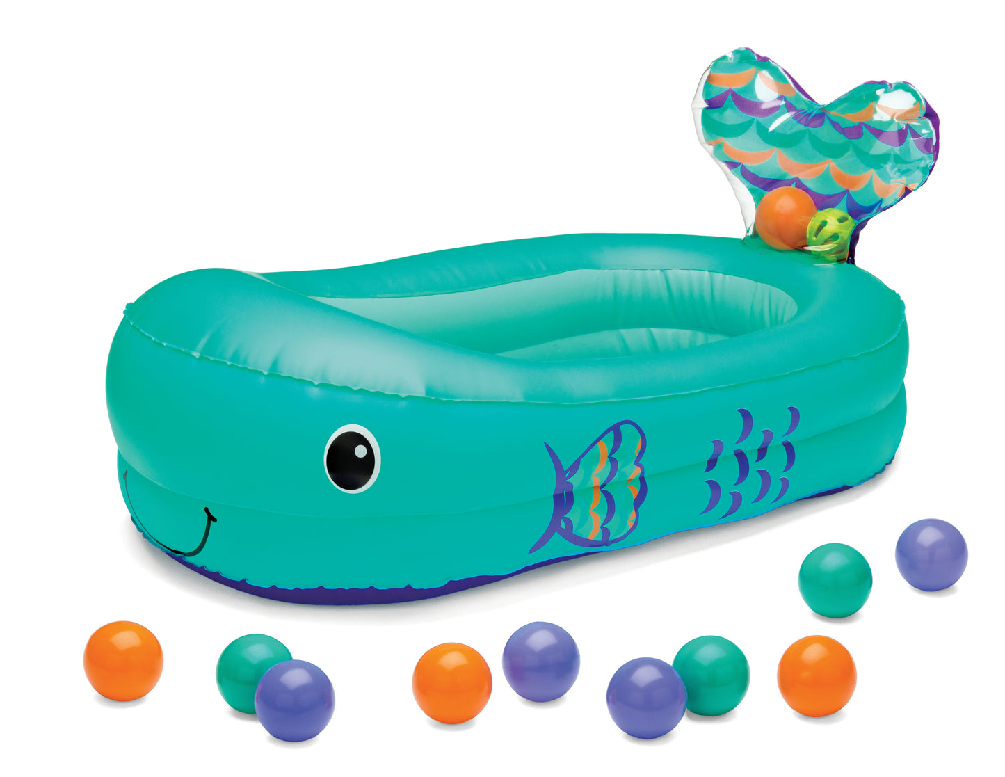 Infantino- Whale Bubble Bath With Temperature Sensor Inflatable Bath Tub-Teal